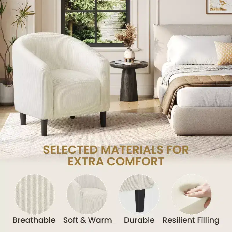 Fauteuil d'appoint rembourré en forme de tonneau pour salon