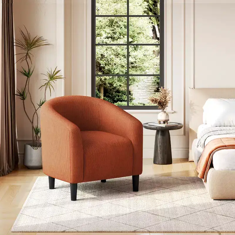 Fauteuil d'appoint rembourré en forme de tonneau pour salon