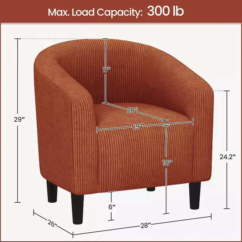 Fauteuil d'appoint rembourré en forme de tonneau pour salon