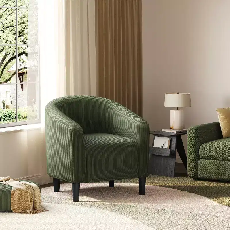 Fauteuil d'appoint rembourré en forme de tonneau pour salon