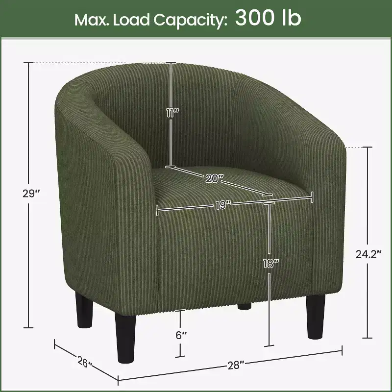Fauteuil d'appoint rembourré en forme de tonneau pour salon