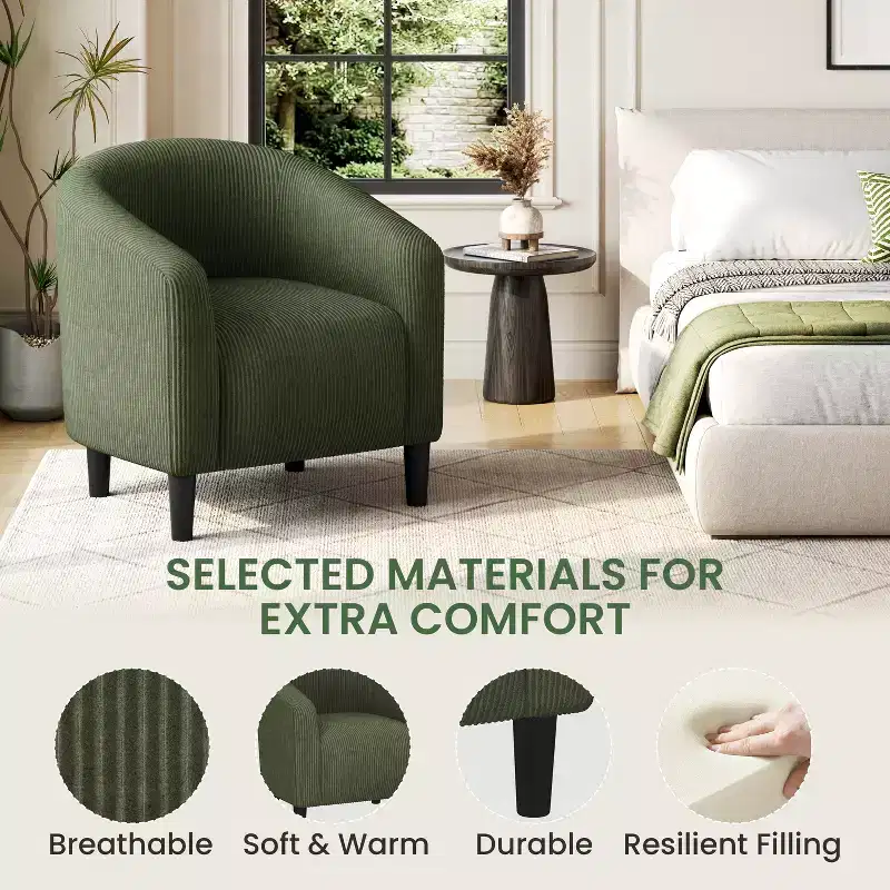 Fauteuil d'appoint rembourré en forme de tonneau pour salon