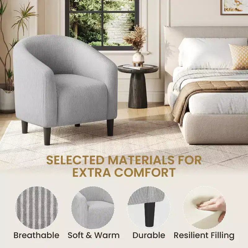 Fauteuil d'appoint rembourré en forme de tonneau pour salon