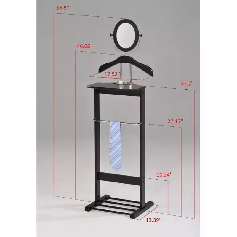 Meuble – Portant à Vêtements en Bois avec Cintre de Costume, Barre pour Pantalons, Support pour Cravates et Ceintures, Étagère à Chaussures, Noir/Chrome