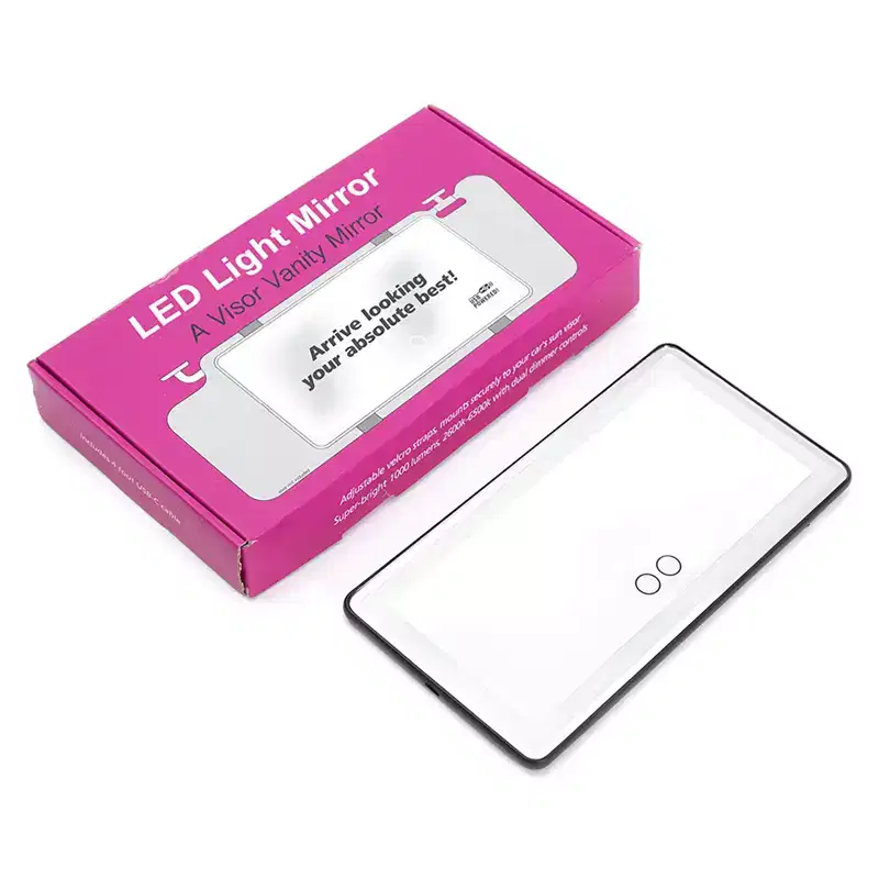 Miroir de courtoisie de voiture avec éclairage LED tactile, miroir de maquillage en aluminium noir, ajustement universel pour pare-soleil côté passager