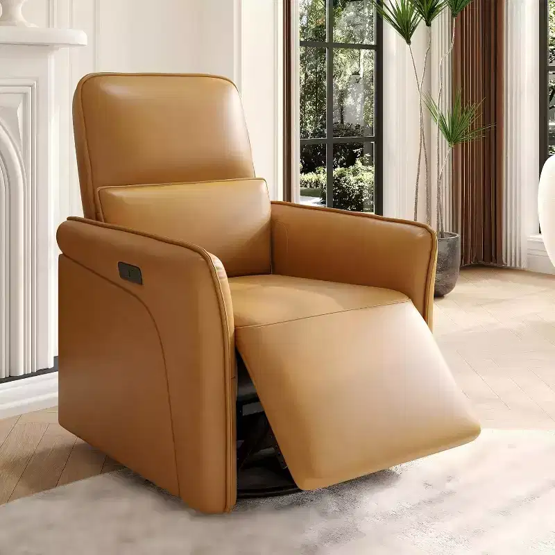 Fauteuil inclinable pivotant à 360°, en cuir PU, bascule, soutien lombaire réglable, pour salon, chambre à coucher, marron