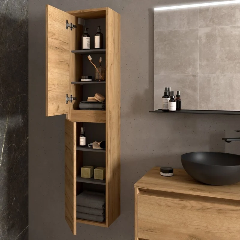 Colonna pensile bagno due ante colore rovere africa 30x140H cm - Jorge