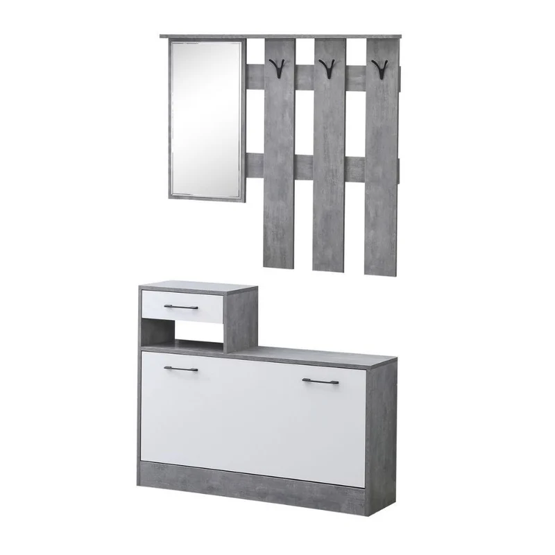 Mobile ingresso con specchio e appendiabiti colore cemento e bianco 100 cm - Rudolf XL