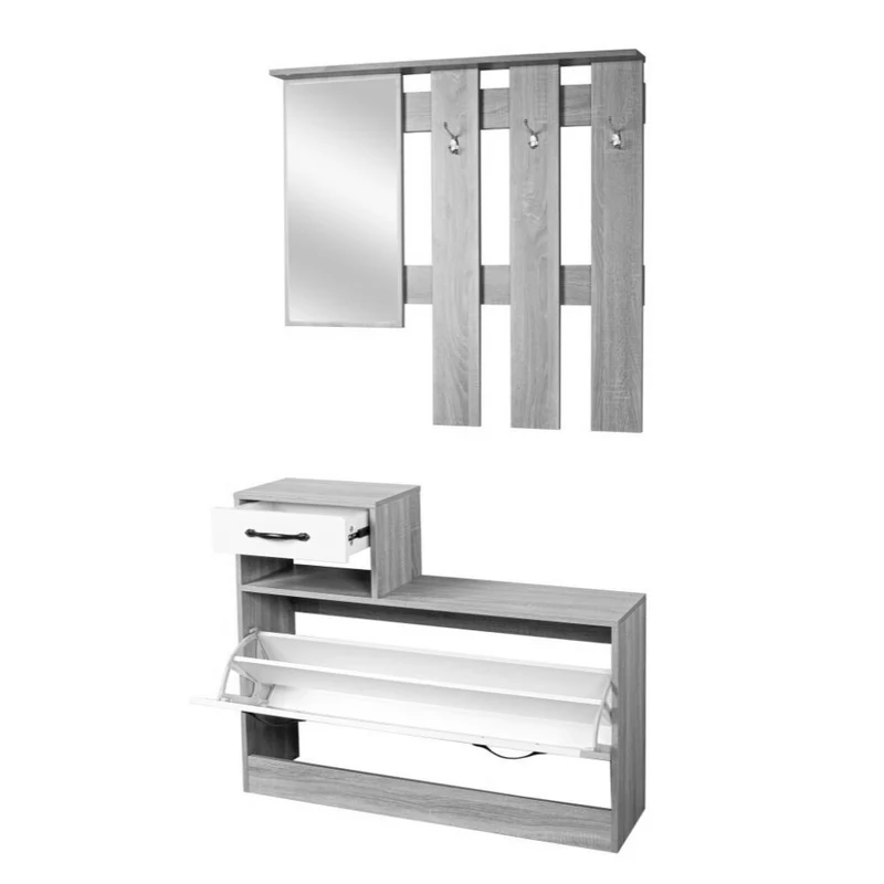 Mobile ingresso con specchio e appendiabiti colore cemento e bianco 100 cm - Rudolf XL