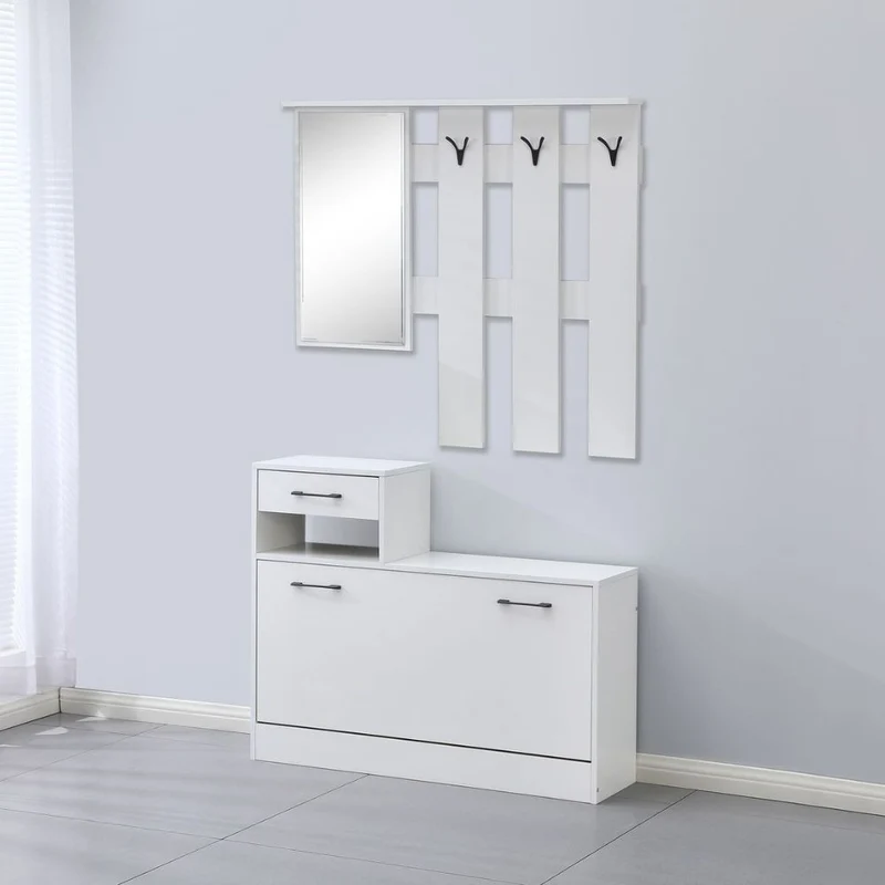 Mobile ingresso con specchio e appendiabiti colore bianco - Rudolf XL