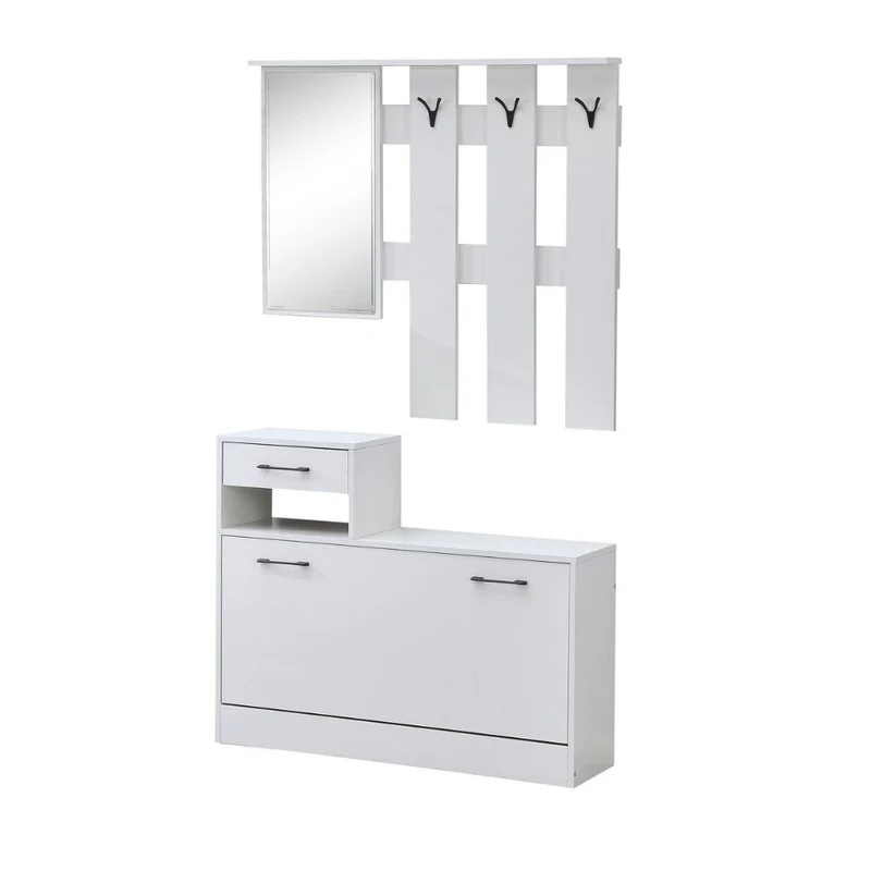 Mobile ingresso con specchio e appendiabiti colore bianco - Rudolf XL
