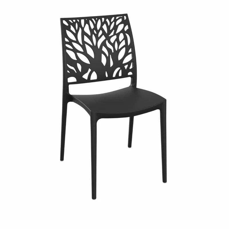 Set 4 Sedie in polipropilene con schienale intagliato forma di albero colore nero grafite - Tree