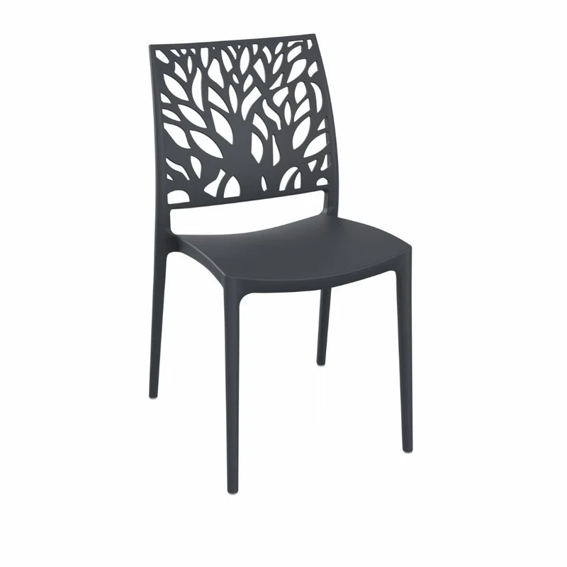 Set 4 sedie in polipropilene colore grigio metal schienale intagliato forma di albero Tree
