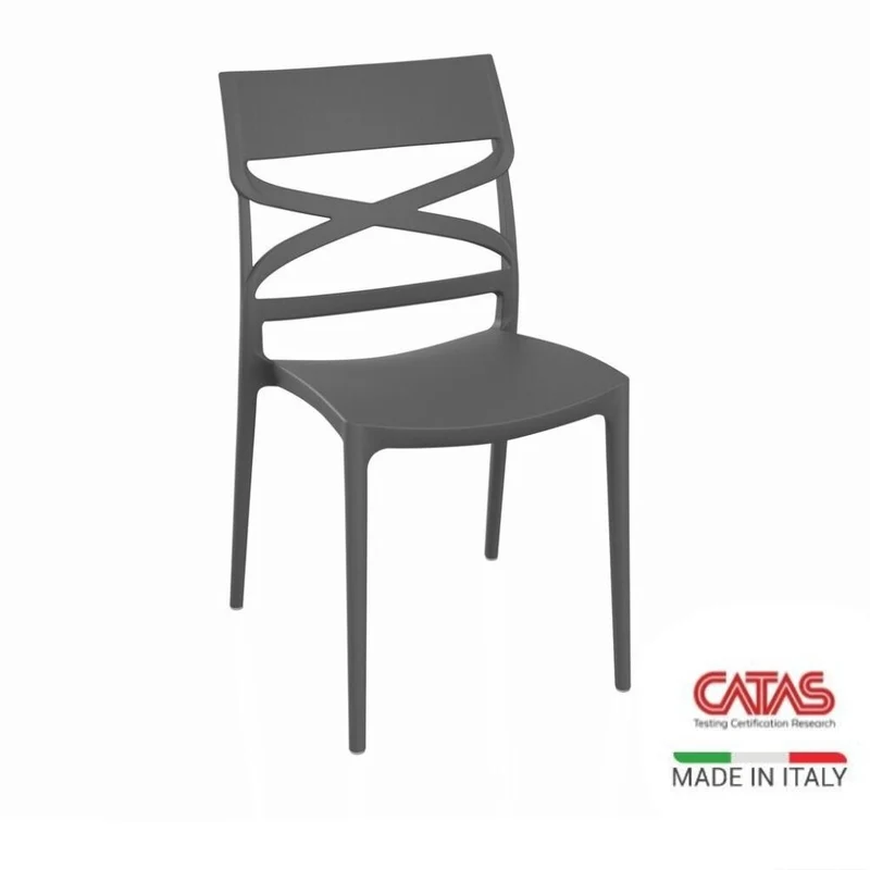 Set 4 Sedie in polipropilene colore grigio metal con schienale incrocio - Flow