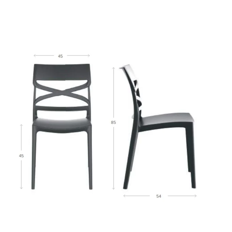 Set 4 Sedie in polipropilene colore grigio metal con schienale incrocio - Flow