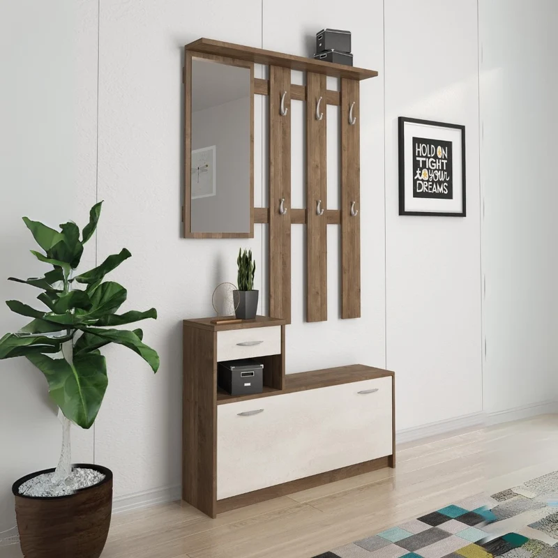 Mobile ingresso con scarpiera colore noce eastwood e spatolato 100x190H cm - Rudolf