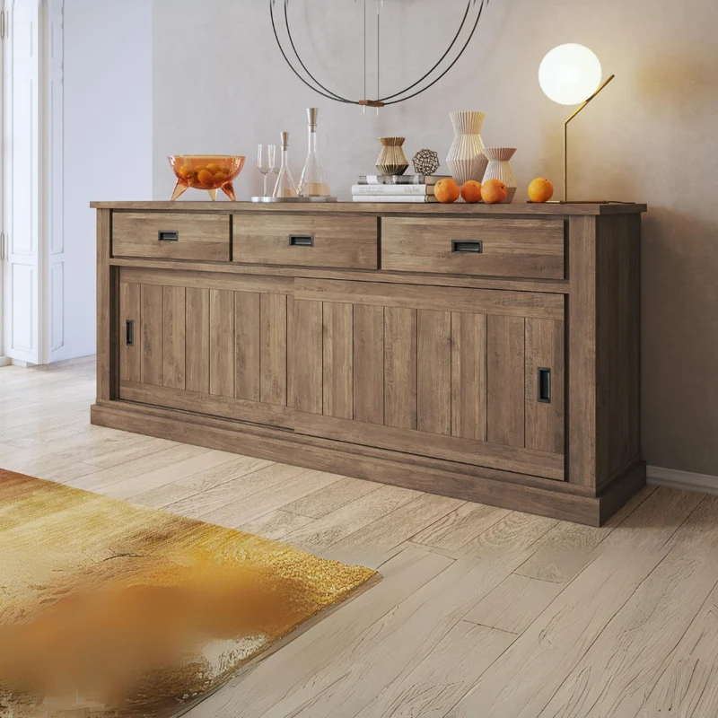 Credenza colore noce eastwood con 3 cassetti e 2 ante scorrevoli 219,6x95H cm - Anthony