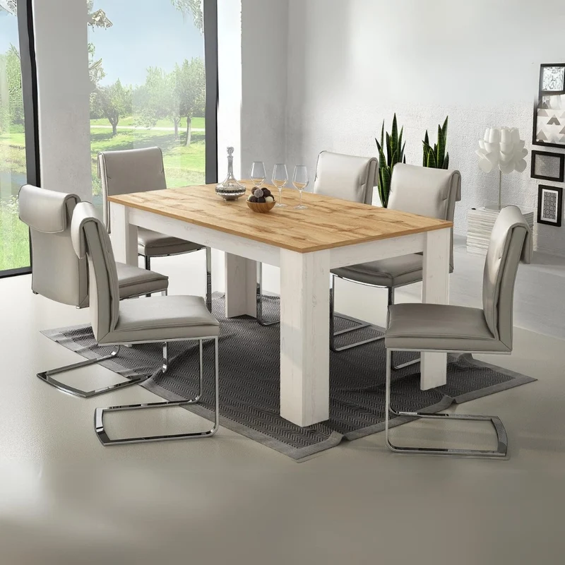 Tavolo rettangolare allungabile colore bianco e piano rovere 160x88 cm - Ulrich