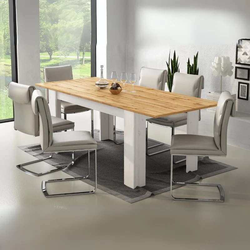 Tavolo rettangolare allungabile colore bianco e piano rovere 160x88 cm - Ulrich