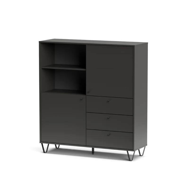 Credenza con ante cassetti e vano a giorno colore antracite 123,6x135H cm - Aldix