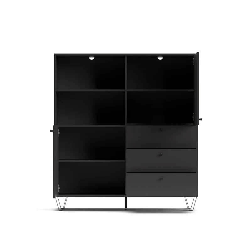 Credenza con ante cassetti e vano a giorno colore antracite 123,6x135H cm - Aldix