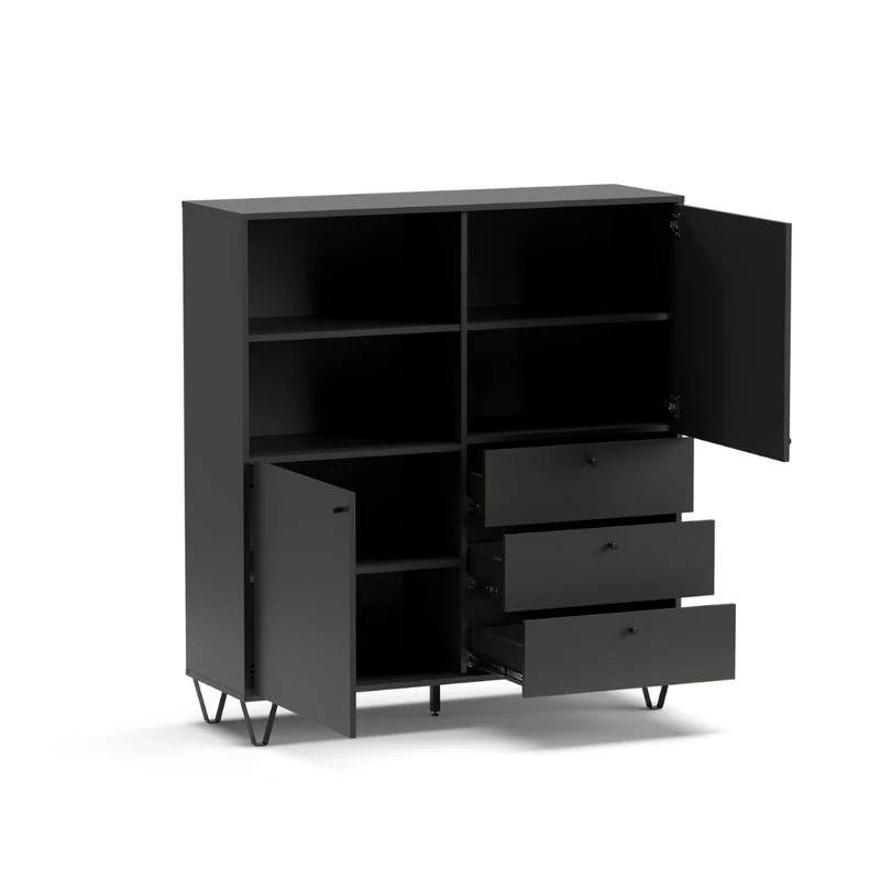 Credenza con ante cassetti e vano a giorno colore antracite 123,6x135H cm - Aldix