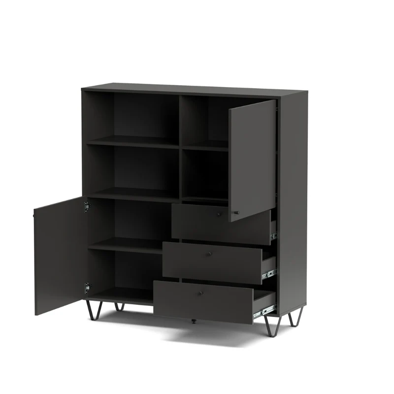 Credenza con ante cassetti e vano a giorno colore antracite 123,6x135H cm - Aldix