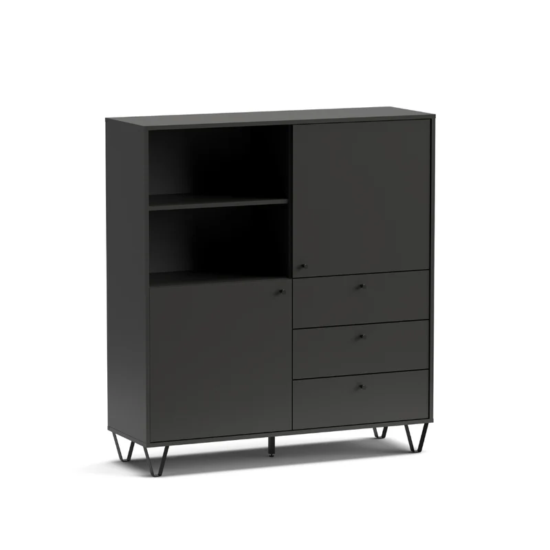 Credenza con ante cassetti e vano a giorno colore antracite 123,6x135H cm - Aldix