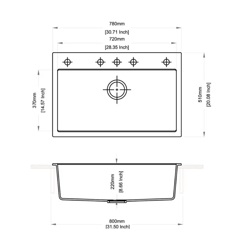 Lavello da cucina vasca singola colore bianco 78x51 cm - Waltz