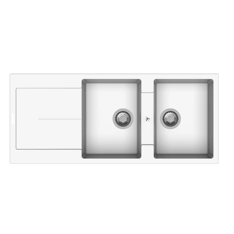 Lavello cucina con 2 vasche e gocciolatoio colore bianco 116x50 cm - Enigma