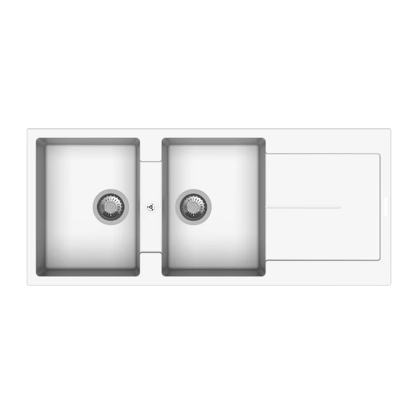 Lavello cucina con 2 vasche e gocciolatoio colore bianco 116x50 cm - Enigma
