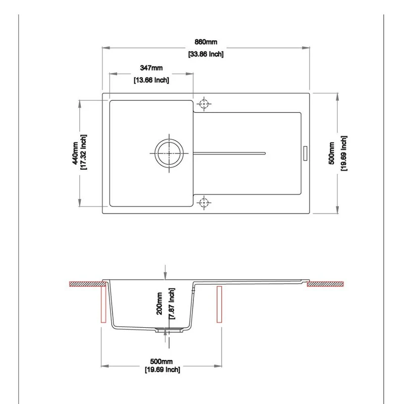 Lavello cucina con vasca e gocciolatoio colore bianco 86x50 cm - Enigma