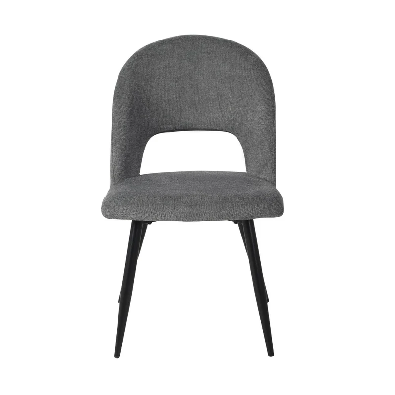 Set 2 Sedia imbottita rivestimento tessuto grigio e gambe nere - Lunetta