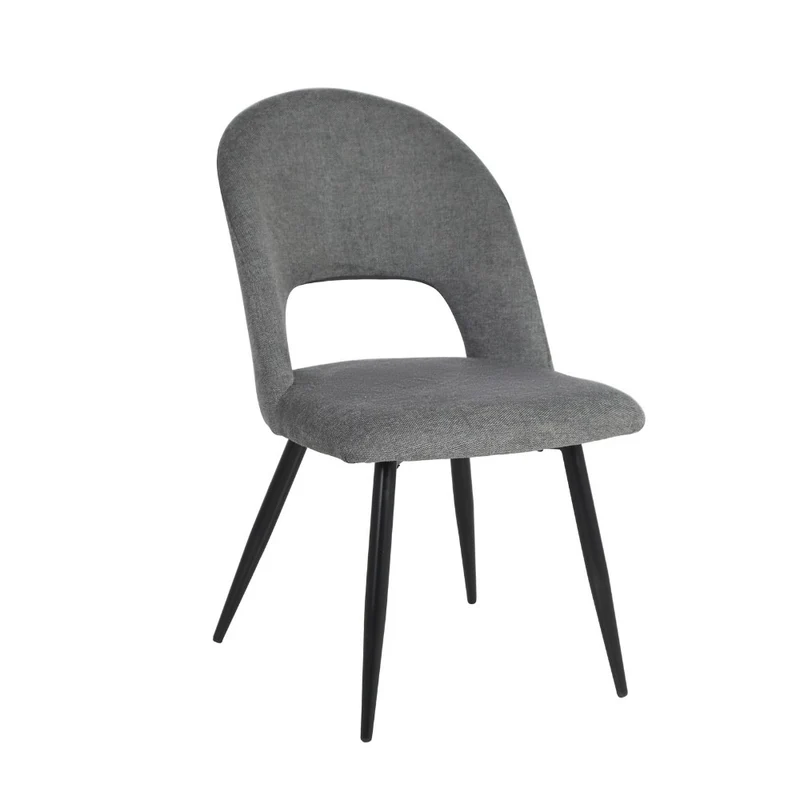 Set 2 Sedia imbottita rivestimento tessuto grigio e gambe nere - Lunetta