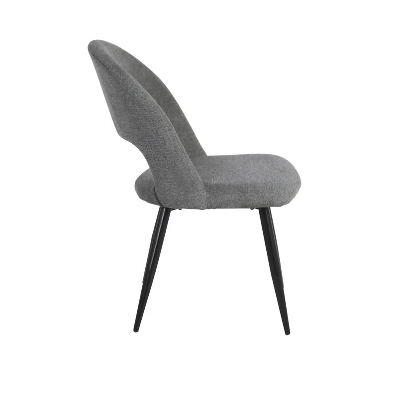 Set 2 Sedia imbottita rivestimento tessuto grigio e gambe nere - Lunetta