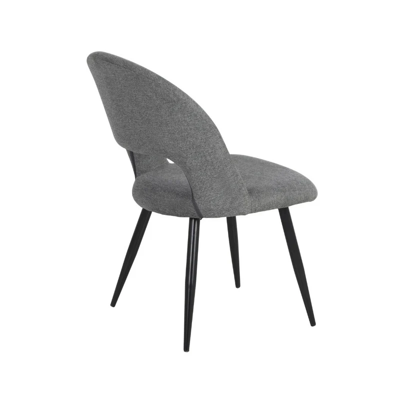 Set 2 Sedia imbottita rivestimento tessuto grigio e gambe nere - Lunetta