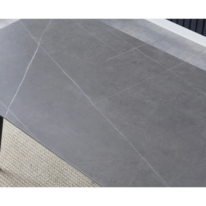 Tavolo con piano in ceramica effetto marmo grigio opaco 140x80 cm - Mila