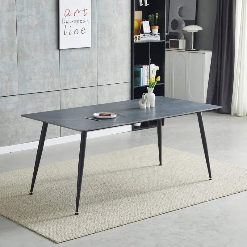 Tavolo con piano in ceramica effetto marmo grigio opaco 140x80 cm - Mila