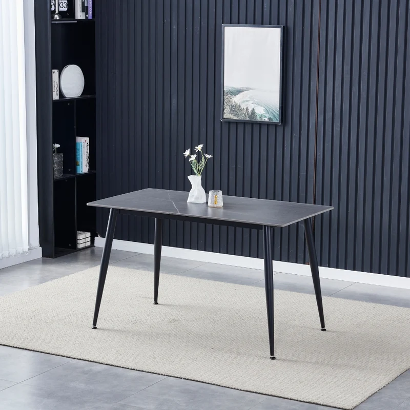 Tavolo con piano in ceramica effetto marmo grigio opaco 140x80 cm - Mila