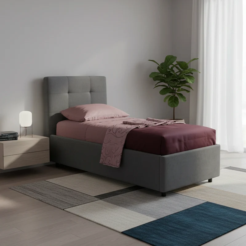 Letto singolo contenitore in tessuto colore grigio - Ascoli