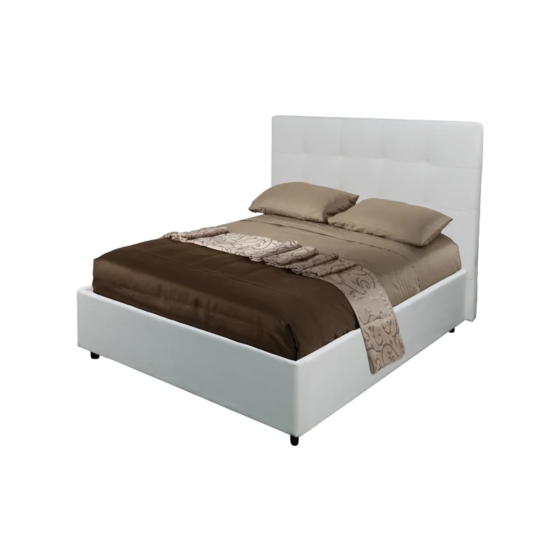Letto una piazza e mezza con contenitore Ascoli 140x208x127H ecopelle bianco