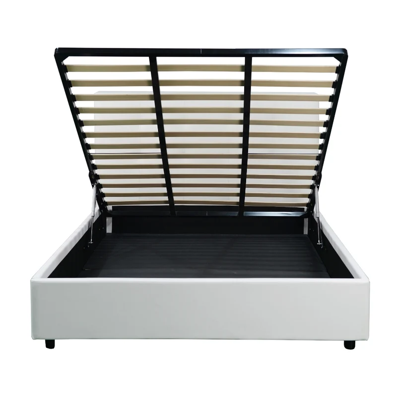 Letto una piazza e mezza con contenitore Ascoli 140x208x127H ecopelle bianco
