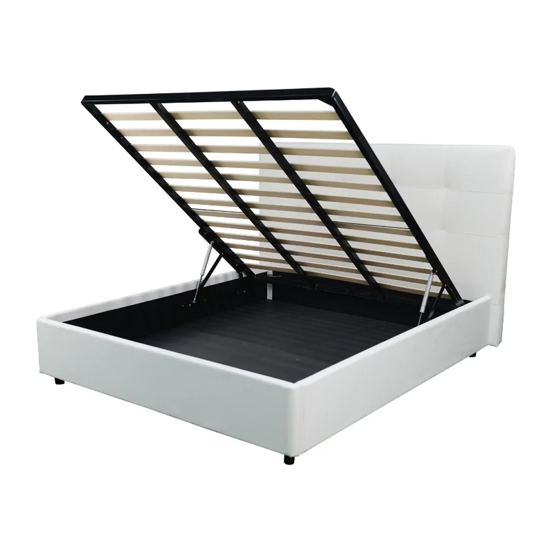 Letto una piazza e mezza con contenitore Ascoli 140x208x127H ecopelle bianco