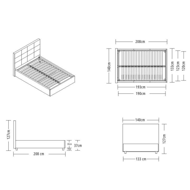 Letto una piazza e mezza con contenitore Ascoli 140x208x127H ecopelle bianco