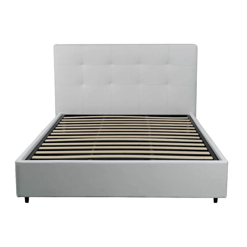 Letto matrimoniale con contenitore ecopelle colore bianco - Ascoli