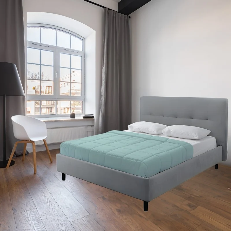 Letto matrimoniale con rete inclusa rivestimento tessuto grigio chiaro - Snello