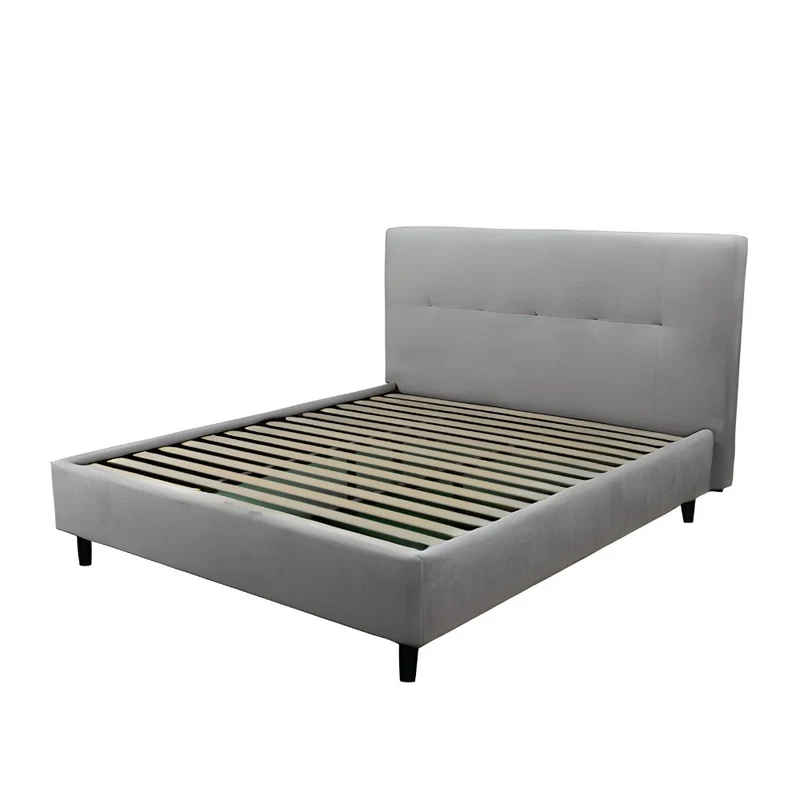 Letto matrimoniale con rete inclusa rivestimento tessuto grigio chiaro - Snello