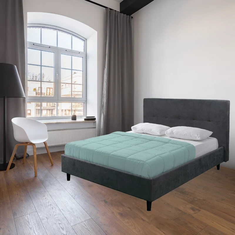 Letto matrimoniale con rete inclusa tessuto ash colore grigio - Snello