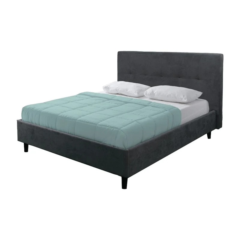 Letto matrimoniale con rete inclusa tessuto ash colore grigio - Snello