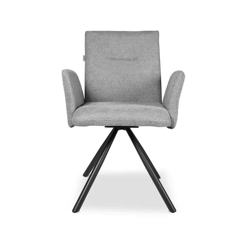 Set 2 Sedia con braccioli in tessuto grigio e gambe in metallo nero - Greta